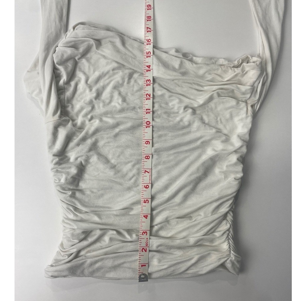 White Fox Boutique Best Of Luck Long Sleeve Top White Small MSRP $55 Ruching EUC - Picture 8 of 9